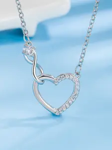 MYKI Silver-Plated CZ- Studded Heart Shaped Pendant With Chain