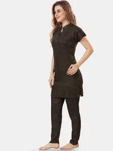 Be You Ethnic Motifs Printed Mandarin Collar Longline Night Suit