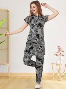 Be You Tropical Printed Mandarin Collar Longline Night Suit