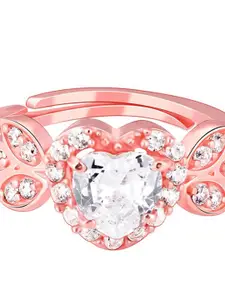 GIVA 925 Sterling Silver Rose Gold-Plated CZ Studded Adjustable Finger Ring