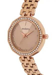 DressBerry Women Beige & Rose Gold Toned Bracelet Style Analogue Watch-HOBDB-136-RG