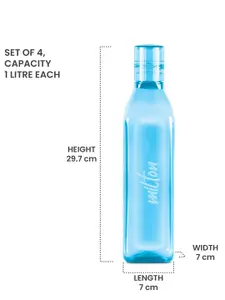 Milton Prive Pet Set of 4 Leak Proof Water Bottles 1 L Each - Blue