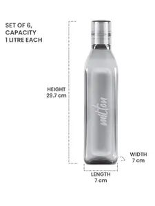 Milton Grey Prive Set of 6 Pet Leak Proof Water 1 Litre Water Bottle Each