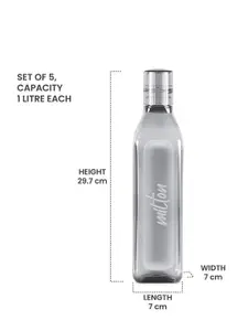 Milton Grey Set of 5 Prive Pet Leak Proof Water Bottle- 1 Litres Each
