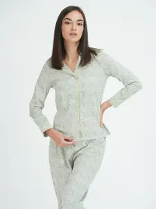 mackly Floral Printed Pure Cotton Shirt & Pyjamas Night suit