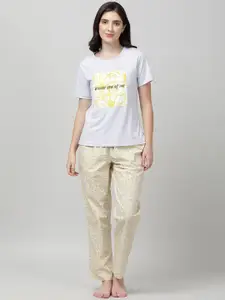 mackly Typography Printed T-Shirt & Pyjamas Night suit