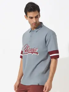 Maniac Typography Printed Polo Collar Oversized Cotton T-shirt