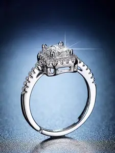 Jewels Galaxy Silver-Plated American Diamond Studded Adjustable Finger Ring