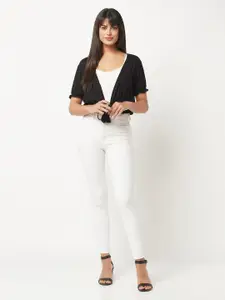 Espresso Gathered Sleeves Front Tie Up Crop Shrug