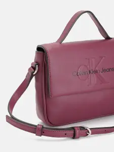 Calvin Klein Brand Logo Printed Structured Satchel