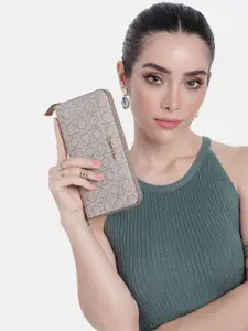 Calvin Klein Women Brand Logo Print & Textured PU Zip Around Wallet