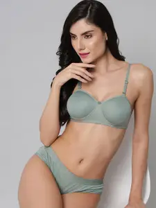AROUSY Pack Of 2 Cotton Bra With Briefs Lingerie Set VANumber :R_Demi Set_Red,Green_30