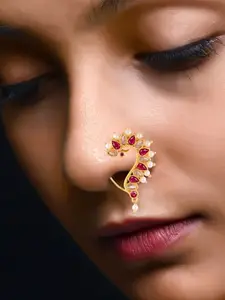 Vighnaharta Set Of 2 Gold-Plated CZ-Studded Nose Ring