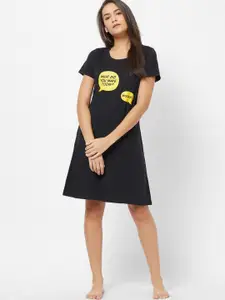 Soie Typography Printed Knee Length Nightdress