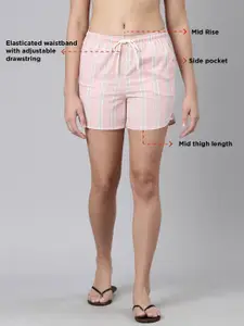 Enamor Women Checked Mid-Rise Cotton Lounge Shorts