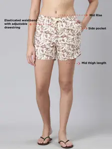 Enamor Women Floral Printed Mid-Rise Cotton Lounge Shorts