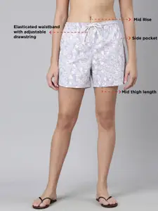 Enamor Women Floral Printed Mid-Rise Cotton Lounge Shorts