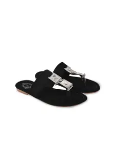 Shoetopia Ethnic Embellished Suede T-Strap Flats