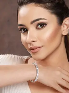 Saraf RS Jewellery Silver-Plated American Diamond Studded Bangle-Style Bracelet