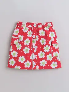 taffykids Girls Floral Printed Top With Skirt