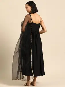 Sangria Embroidered Pleated Empire Dress With Dupatta