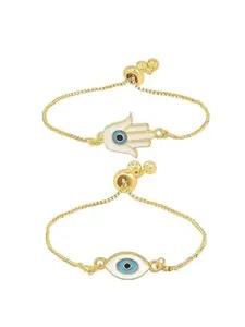 I Jewels Women Set Of 2 Gold-Plated Evil Eye Charm Bracelets