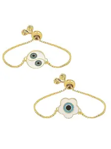 I Jewels Women 2 Gold-Toned & White Gold-Plated Charm Bracelet