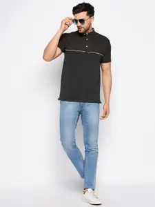 WILD WEST Micro Ditsy Printed Mandarin Collar Casual T-Shirt