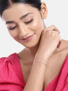 Zavya Women 925 Pure Silver Cubic Zirconia Rose Gold-Plated Charm Bracelet