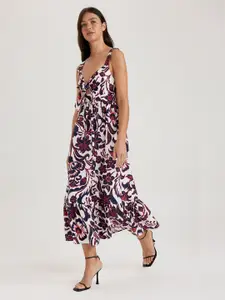DeFacto Floral Printed Sweethear Neck Pure Cotton Fit & Flare Midi Dress