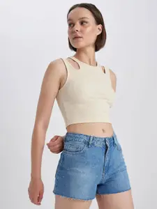 DeFacto Round Neck Cut Outs Cotton Crop Top