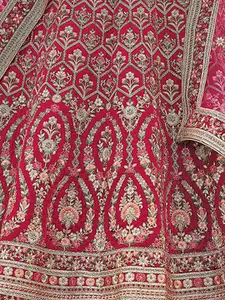 ODETTE Embroidered Thread Work Semi-Stitched Lehenga & Unstitched Blouse With Dupatta