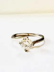 Arte Jewels 925 Sterling Silver CZ Studded Solitaire Finger Ring