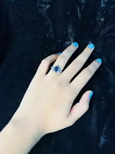 Arte Jewels 925 Oxidised Silver Purple Stone Studded Finger Ring