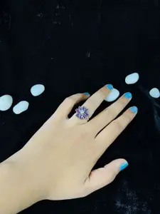 Arte Jewels 925 Sterling Silver Pink Kempstone Floral Ring