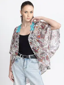 SHAYE Floral Printed Pure Cotton Open Front Shrug