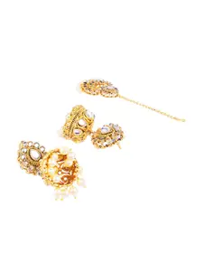 FEMMIBELLA Gold-Plated Necklace and Earrings With Maang Tika
