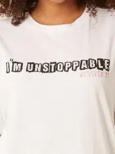 FOREVER 21 White Typography Printed Drop Shoulder Sleeves A-Line Dress