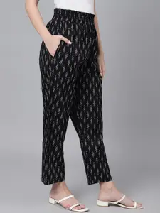 KALINI Ethnic Printed Boat Neck Sleeveless Crop Top With Trousers