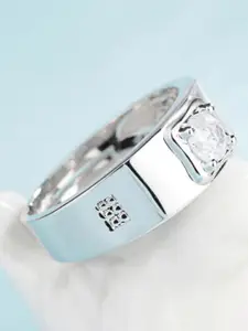 MYKI Men Silver-Plated CZ Studded Adjustable Finger Ring