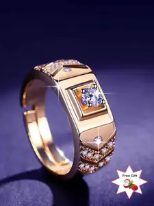 MYKI Men Rose Gold-Plated CZ Studded Adjustable Finger Ring