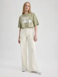 DeFactoTypography Printed Crop T-Shirt