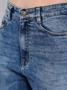 BAESD Women Skinny Fit High-Rise Clean Look Heavy Fade Stretchable Cropped Jeans