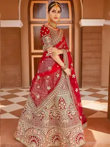 ODETTE Embroidered Sequinned Velvet Semi-Stitched Lehenga & Unstitched Blouse With Dupatta