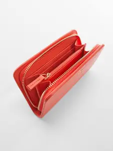 MANGO Women Abstract Textured Zip Around Wallet