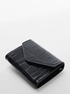 MANGO Women Croc Textured Envelope Wallet