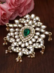 KARATCART Gold-Plated Kundan-Studded & Pearl Beaded Finger Ring