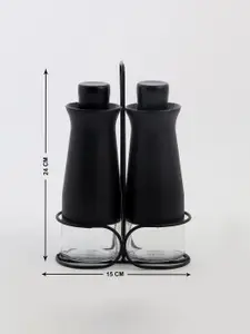 Home Centre Chef Special Libra 2-Pcs Black Glass Oil Bottles with Metal Stand - 350 ML