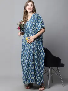 Secret Wish Floral Printed Pure Cotton Maxi Maternity Kaftan Nightdress