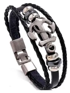 MEENAZ Leather Silver-Plated Kada Bracelet